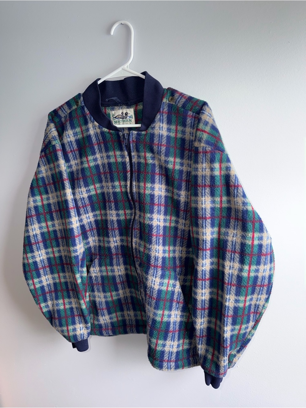 Vintage 1990s Northern Reflections Plaid Full-zip Fleece Bomber Jacket